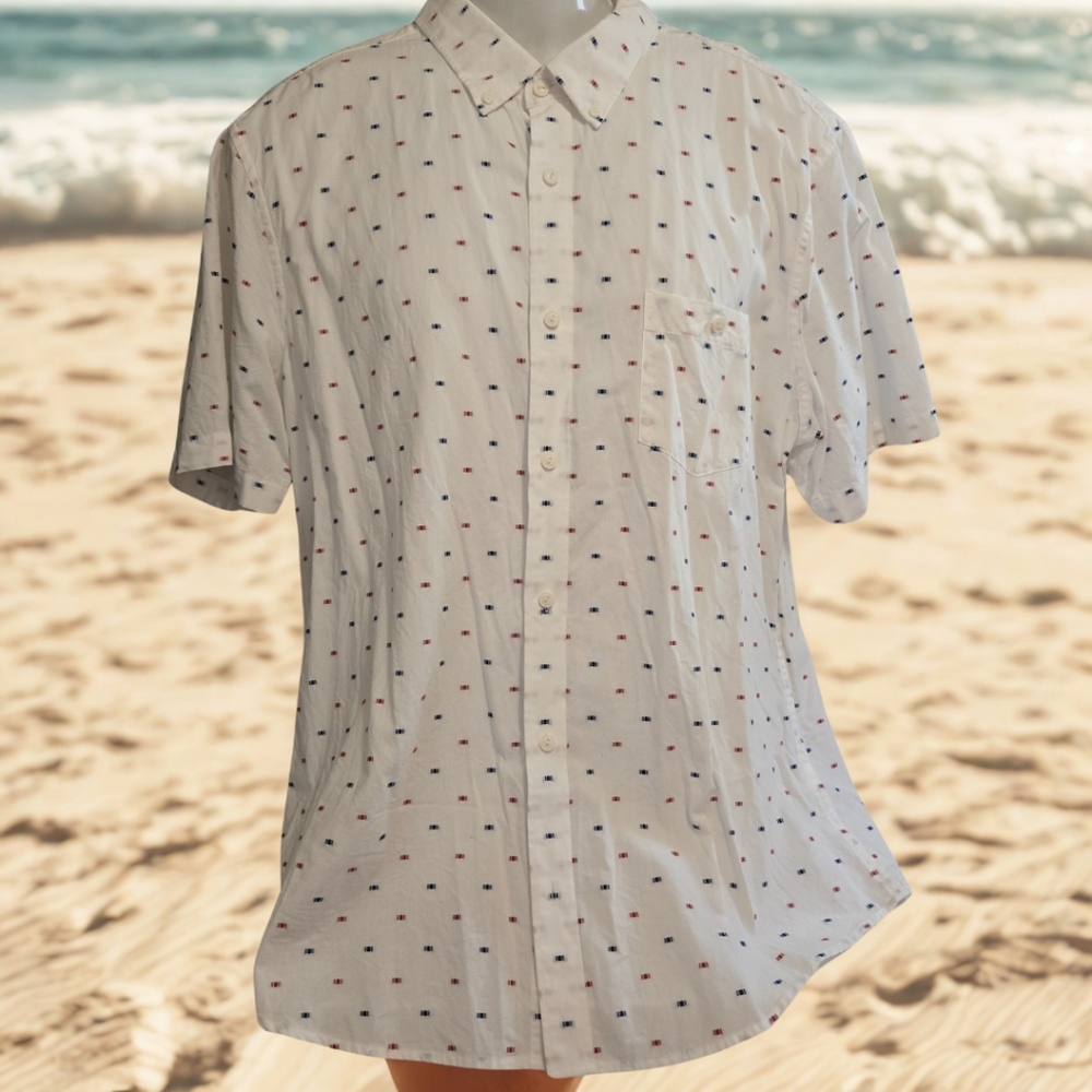 Wallin & Bros Men's XL White Nautical Short Sleeve Button Shirt